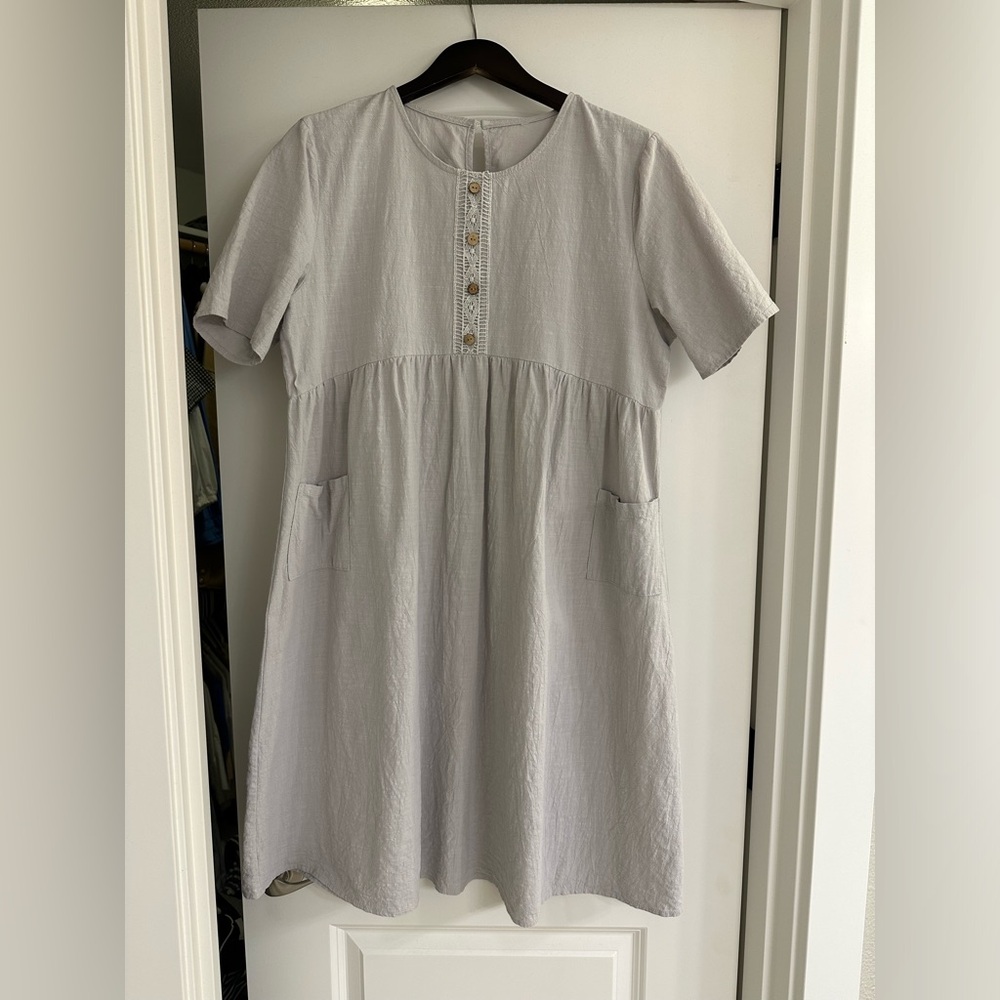 Gray Midi Dress w/Buttons